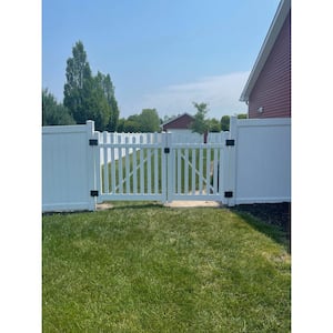 Hampshire 10 ft. W x 4 ft. H White Vinyl Picket Fence Double Gate Kit Includes Gate Hardware