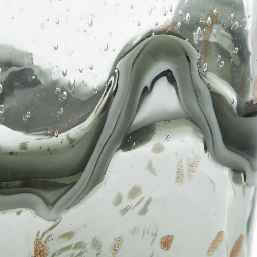 Elegant Gray Glass Vase Duo with Speckled Wave Design