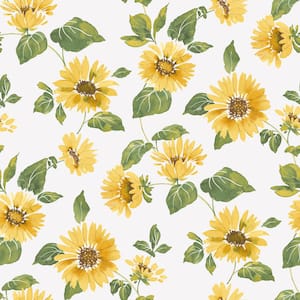 Sunflower Trail Yellow/Green/White Matte Finish Vinyl on Non-Woven Non-Pasted Wallpaper Roll
