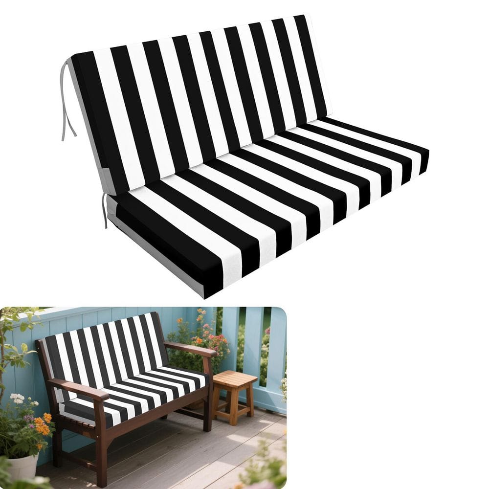 Outdoor Loveseat Cushion Set, 48 in. x 24 in., Waterproof Fade-Resistant Patio Cushions with Ties Black White 1 price history on PriceWatchPro