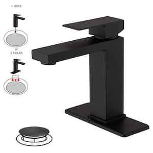 Single Hole Single-Handle Low-Arc Bathroom Faucet With Pop-up Drain Assembly in Matte Black