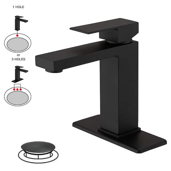 BWE Single Hole Single-Handle Low-Arc Bathroom Faucet With Pop-up Drain Assembly in Matte Black