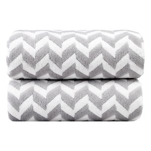 Grey Chevron Ultra Soft Polyester Fleece Bath Towel (Set of 2)