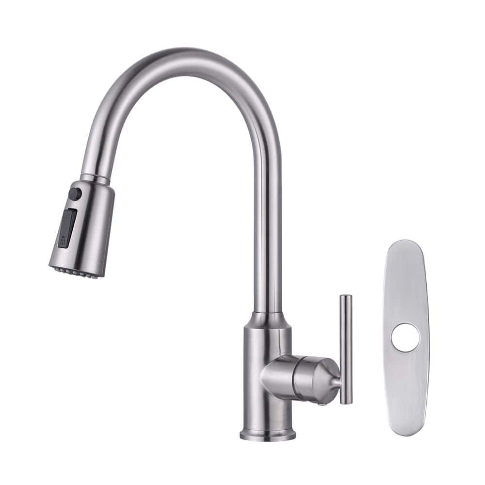 ARCORA Single Handle Pull Down Sprayer Kitchen Faucet with Deckplate in