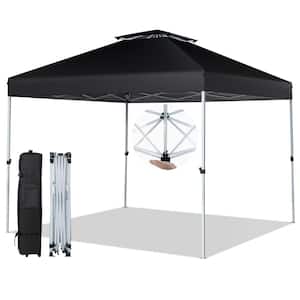 2-Tier 10  ft.  x 10  ft.  Black Pop-Up  Canopy Tent Instant Gazebo Adjustable Carry Bag  with Wheel