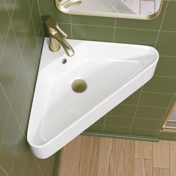 Zeafive 22.5 in. White Ceramic Corner Wall Mounted RV Bathroom