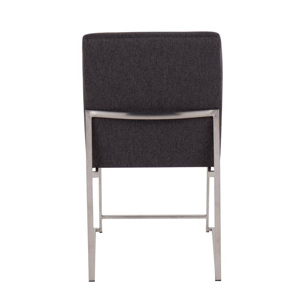 Extra-Comfort Upholstered Charcoal Faux Leather Side Chair with Brushed Stainless Steel Frame