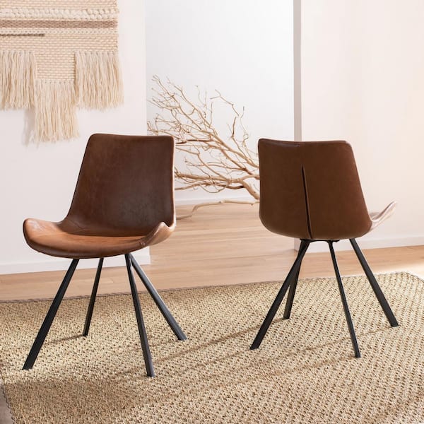 SAFAVIEH Terra Light Brown Leather Dining Chair (Set of 2)