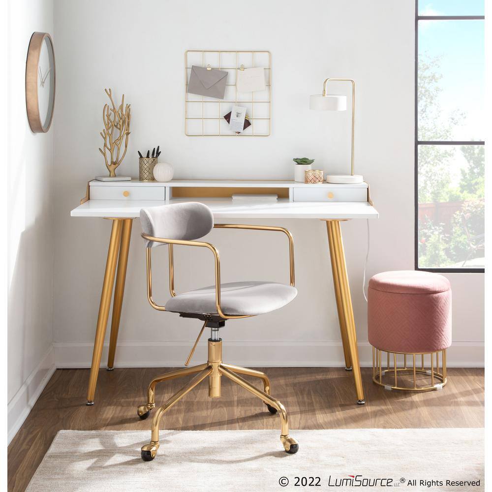 Pearl Silver Velvet and Gold Metal Swivel Task Chair