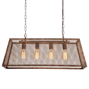 4-Light Farmhouse Antique Chandelier with Mesh Metal Shade