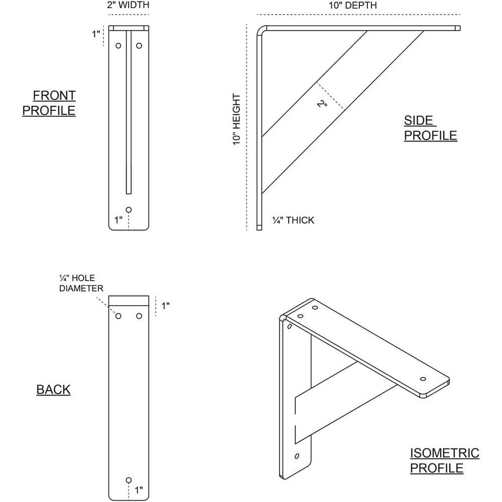 10" x 2" x 10" Unfinished Steel Bracket for Shelves and Countertops