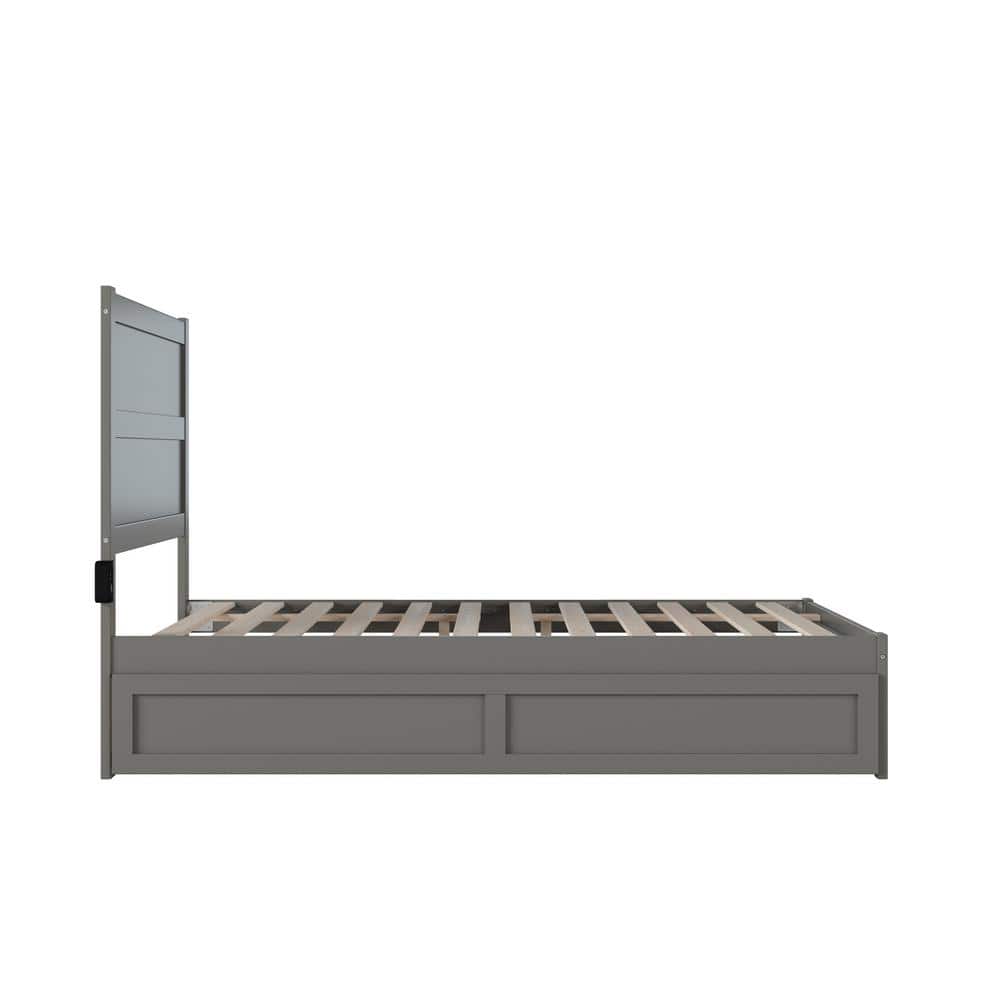 Gray Full Platform Bed with Trundle and Charging Station