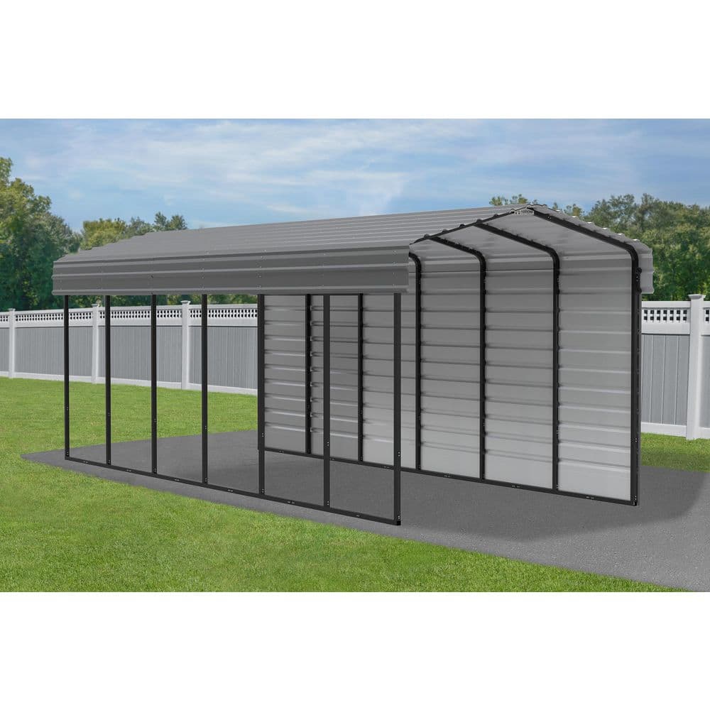 Charcoal Steel Peak Carport Kit with Enclosure, 10' x 29'