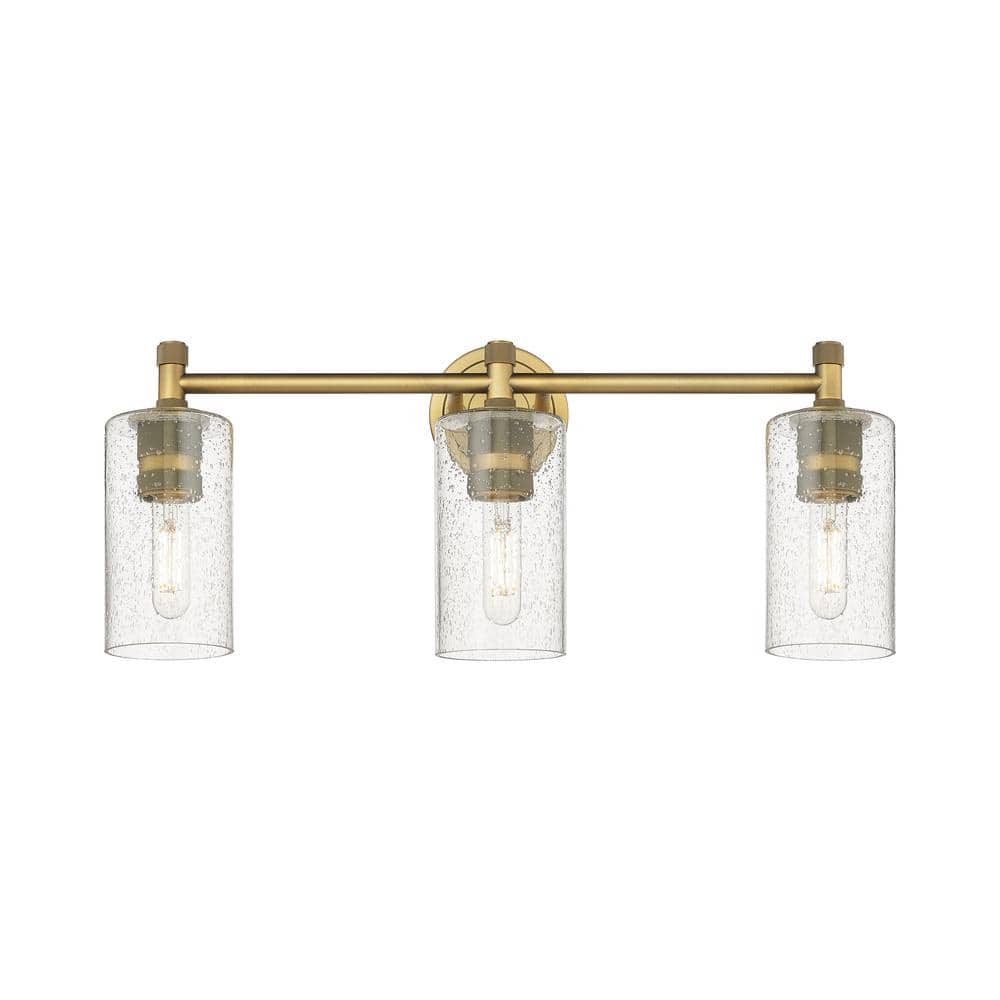 Crown Point 23.88 in. 3-Light Brushed Brass Vanity Light with Glass Shade price history on PriceWatchPro