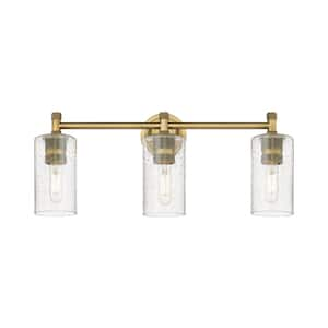 Crown Point 23.88 in. 3-Light Brushed Brass Vanity Light with Glass Shade