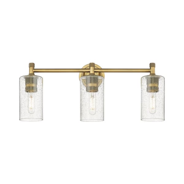 Innovations Crown Point 23.88 in. 3-Light Brushed Brass Vanity Light with Glass Shade