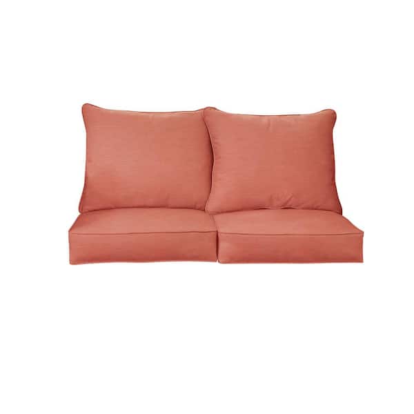 SORRA HOME 30 in. x 26 in. Sunbrella Cast Coral Deep Seating Indoor/Outdoor Loveseat Cushion