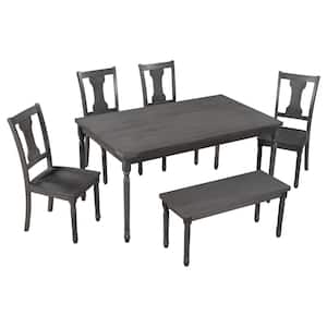 Elegant 6-Piece Gray Dining Set with Table Chairs and Bench