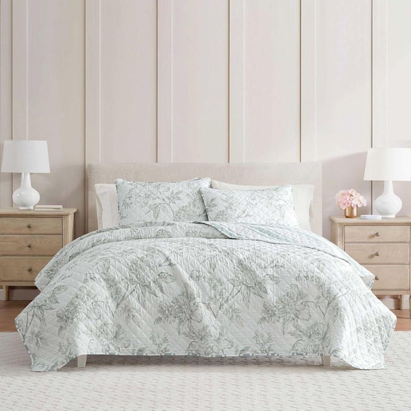 MARTHA STEWART Garden Path Embroidery 3-Piece White/Winter Blue