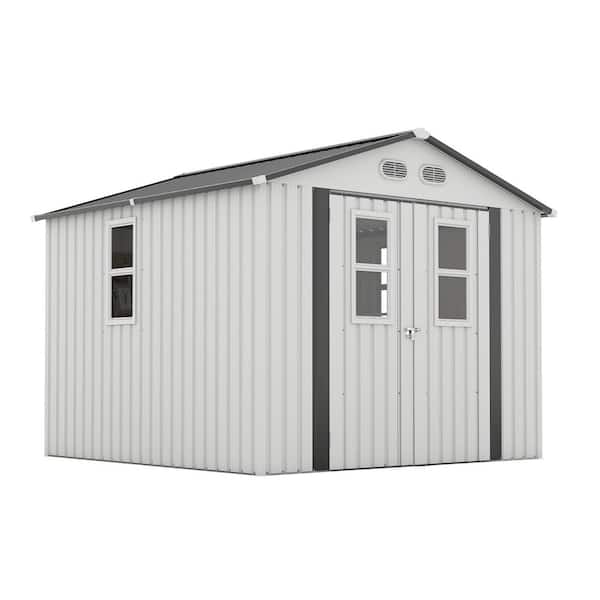 8 ft. W x 8 ft. D Metal Outdoor Storage Shed with Protective Film, Four Windows, Lockable Doors (64 sq. ft. )