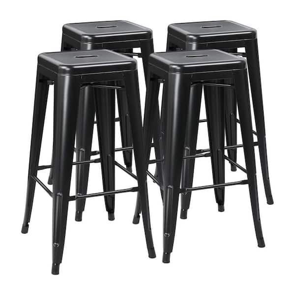 Black Stackable Metal Outdoor Bar Stool (4-Pack)