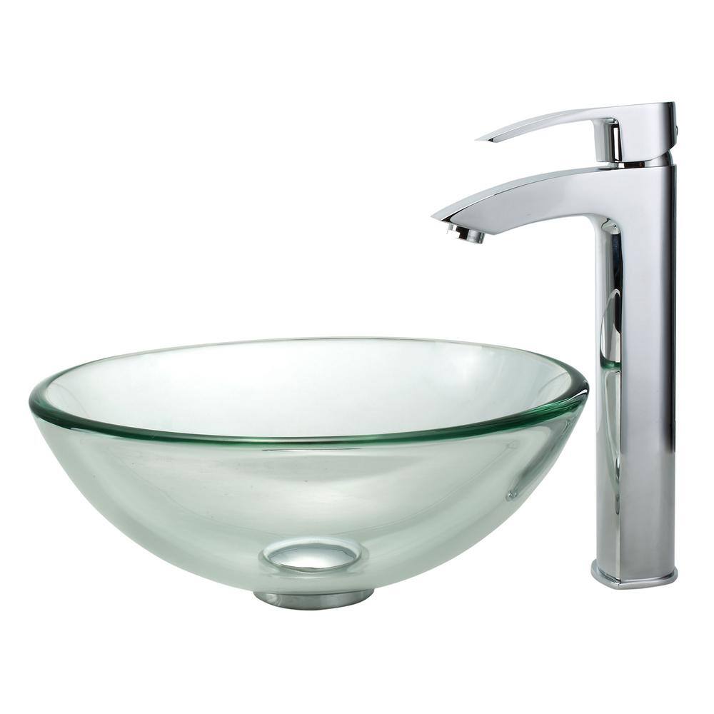 14 Inch Clear Glass Round Vessel Sink