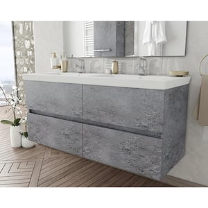 Alexander 48 in. Floating Double Bathroom Vanity in Grey with White Ceramic Basin Top