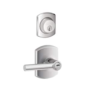 Broadway Bright Chrome Single Cylinder Deadbolt and Keyed Entry Door Handle with Greenwich Trim Combo Pack