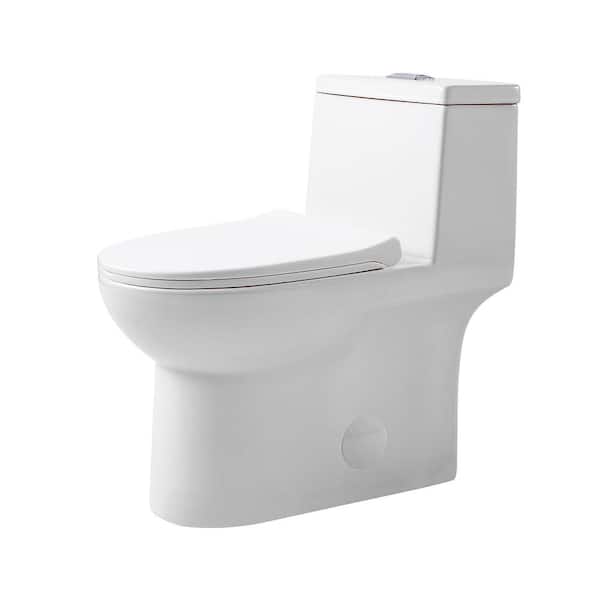 HOMEMYSTIQUE 1-Piece 0.8/1.28 GPF Dual Flush Round Modern Toilet Soft Closing Seat, Quick Release in White Soft Close Seat Included