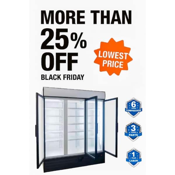 72 in. W 57 cu. ft. NSF Commercial Glass Swing 3-Door Merchandiser Refrigerator in Black