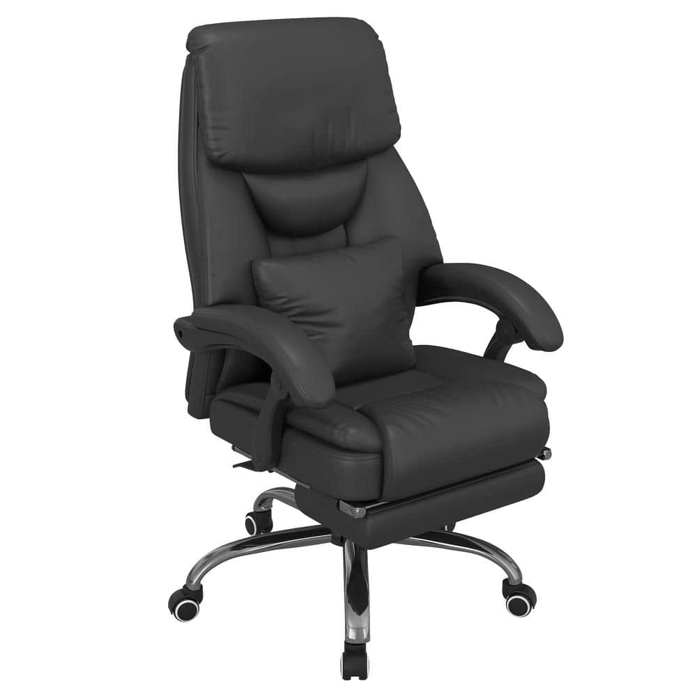 4-Point Massage Ergonomic Office Chair w/ Heating, Footrest & Reclining Backrest Black