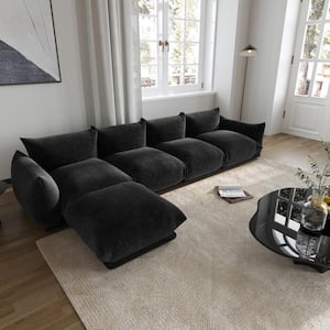 130.7 in. W Square Arm 3-Piece Chenille L-Shaped Modern Free Combination Sectional Sofa with Ottoman in Black