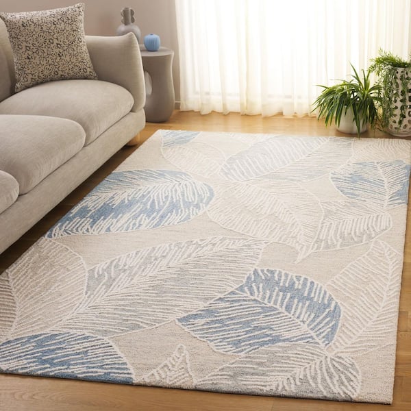 Jardin 6 ft. x 9 ft. Blue/Ivory High-Low Oversized Leaves Area Rug