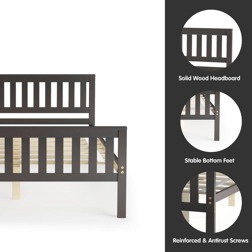 Espresso Full Double Wood Platform Bed with Sturdy Slats