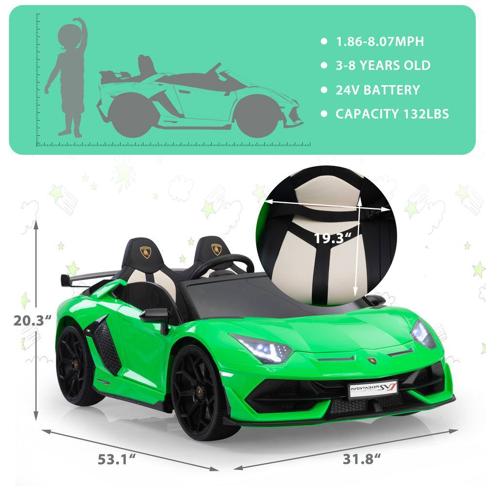 24V Green Lamborghini Ride-On Car with Dual Motors and Remote Control