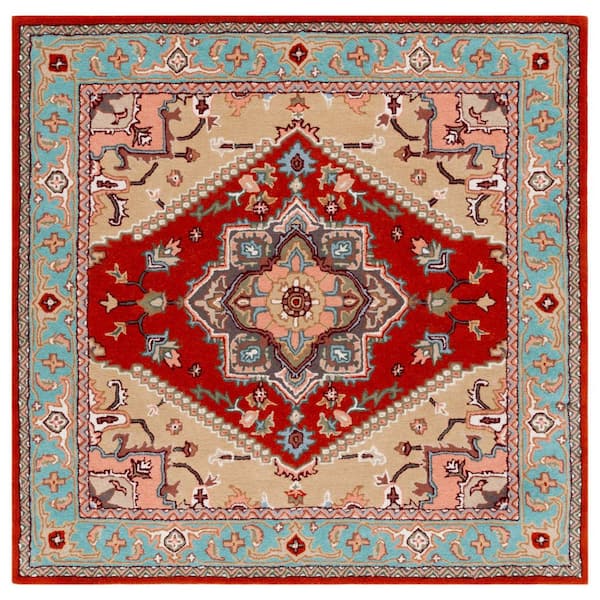 Heritage Red/Blue 6 ft. x 6 ft. Border Floral Medallion Square Area Rug