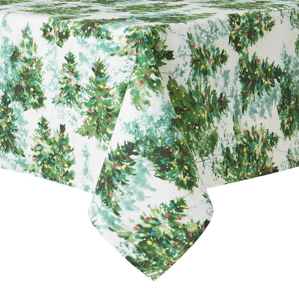 Deck The Halls 60 in. W x 84 in. L Cream/Green Cotton Tablecloth