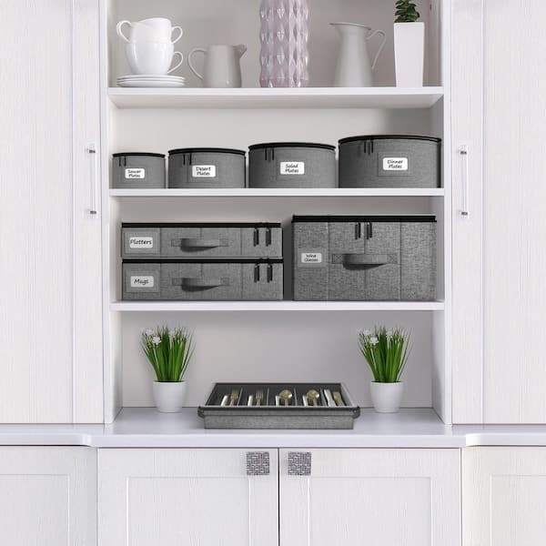 Grey Pantry Organizer, 6-Piece Stackable Plate, Glass and Mug Carrier Set for Dinnerware Organization and Storage