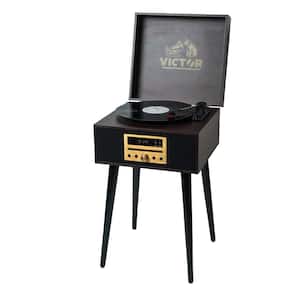 Newbury Bluetooth Turntable Record Player, CD/MP3 Player, FM Radio, USB, Built-In Speakers & Chair Height Legs, Espresso