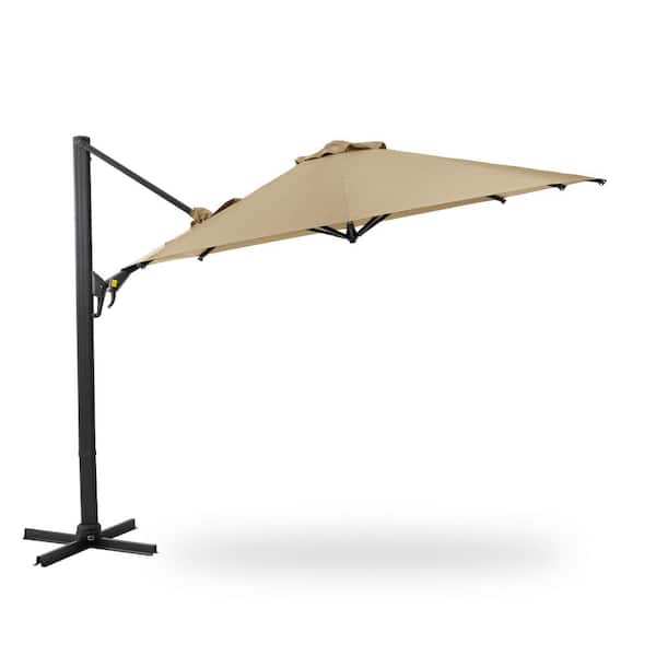 Sudzendf 11 ft. Cantilever Patio Umbrella Round Outdoor Offset Umbrella in Khaki, with 360° Rotation and Tilt Adjustment