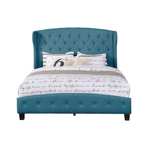 Blue Queen Size Upholstered Shelter Bed