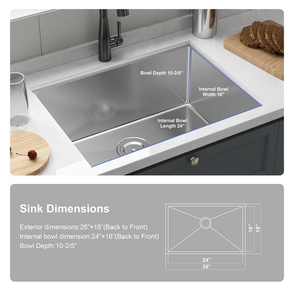 26-Inch Brushed Stainless Steel Drop-In Single Bowl Kitchen Sink