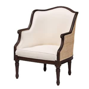 Ornella Beige and Dark Brown Accent Chair with Natural Rattan