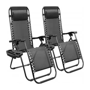 Black Metal Adjustable Zero Gravity Lounge Chair Recliners with Pillows (2-Pack)