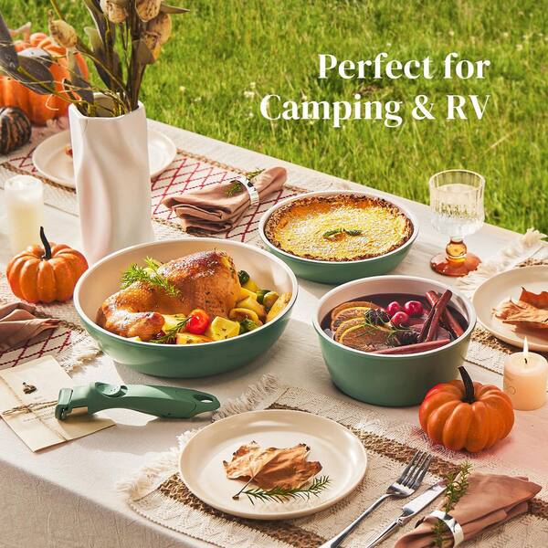 LAIFUCAM 5-Piece Green Ceramic Nonstick Cookware Set with