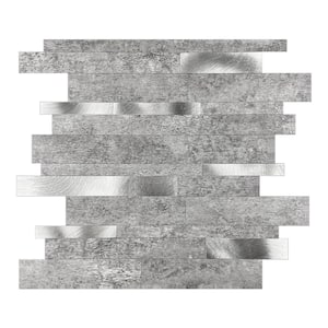 Grey Stone Brushed Silver 11.70 in. x 11.93 in. Metal Peel and Stick Tile (1 sq. ft./pack)