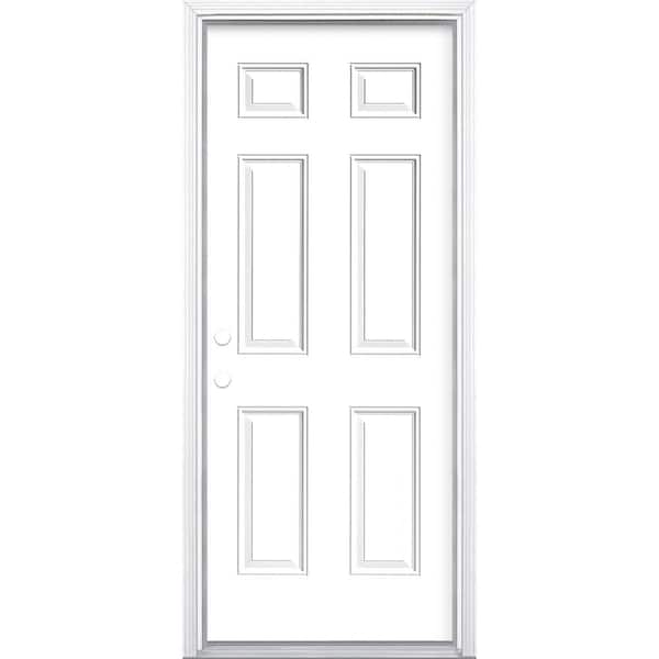 Masonite 32 in. x 80 in. 6-Panel Right-Hand Inswing Painted Steel Prehung Front Exterior Door with Brickmold