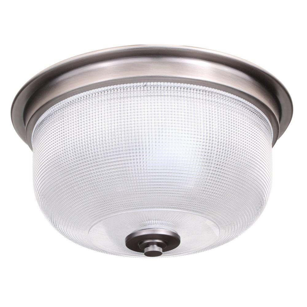 Antique Nickel 12.38" Flush Mount Light with Prismatic Glass Shade