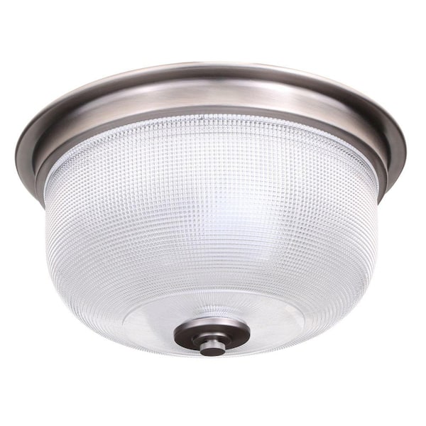 Progress Lighting Archie Collection 2-Light Antique Nickel Flush Mount with Clear Prismatic Glass