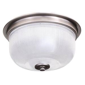 Archie Collection 2-Light Antique Nickel Flush Mount with Clear Prismatic Glass